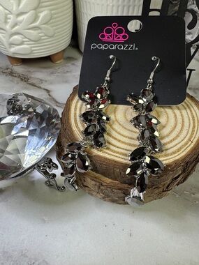 Paparazzi Black Faceted Cascade Drop Earrings-(2 available)